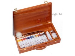 Coffret bois 12 tubes gouaches