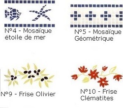 Pochoirs 3D - Etoile de mer/G�om�trique/Frise olivier/Frise cl�matites
