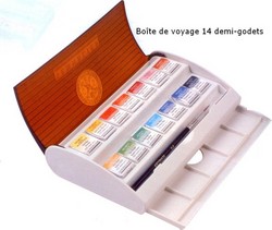 Bo�te aquarelle de voyage 14 demi-godets